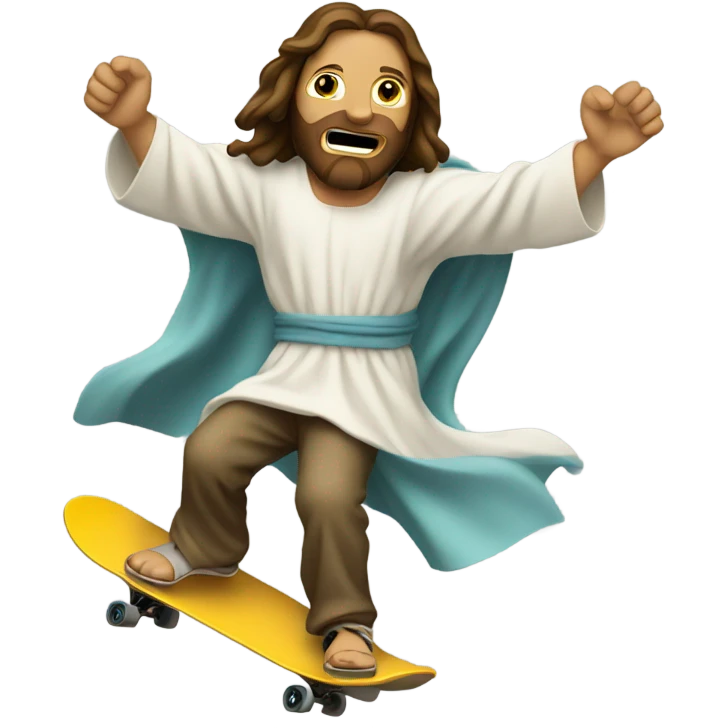 Jesus Christ shredding a halfpipe on a skateboard emoji