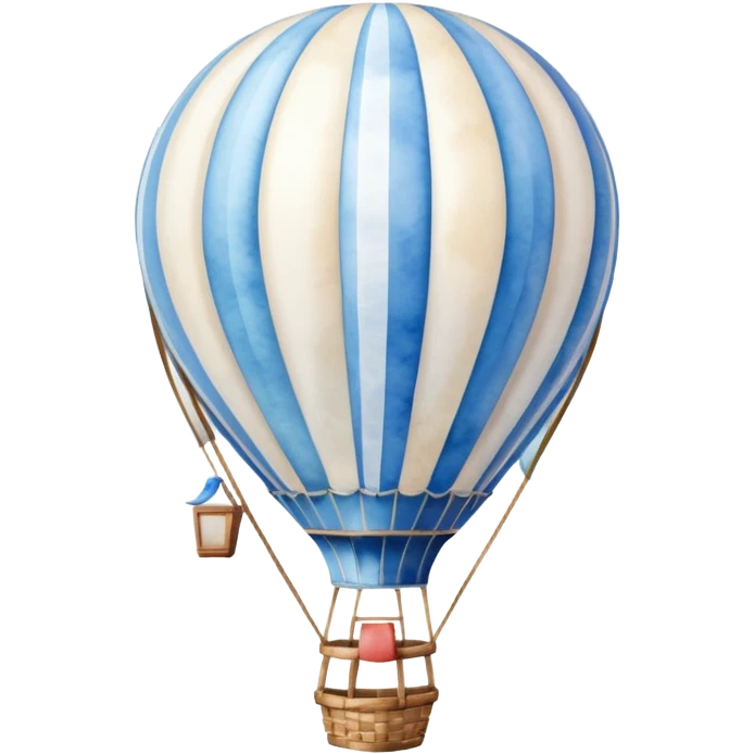 "A dreamy hot air balloon with blue and white stripes, floating among soft clouds, watercolor aesthetic." emoji