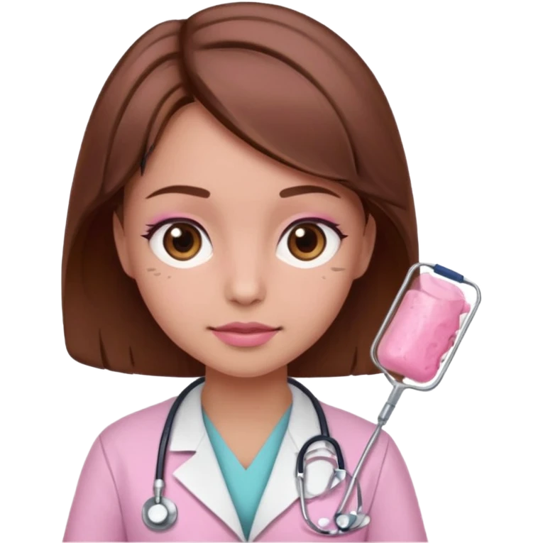 doctor, pink, she, cute, hair brown, eyes brown, scrub baby pink emoji