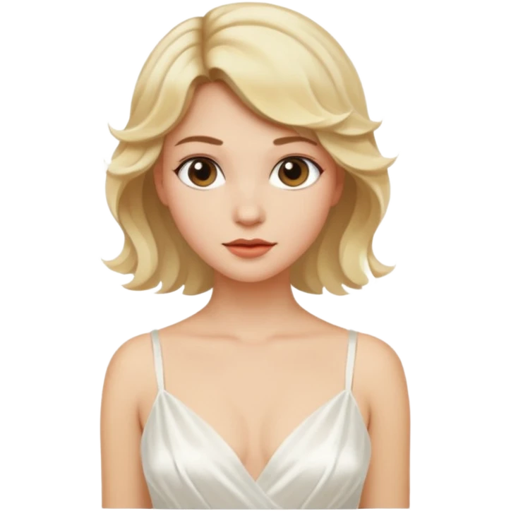 Bride with short wavy blonde hair, hot pink background and white silk chemise dress  emoji