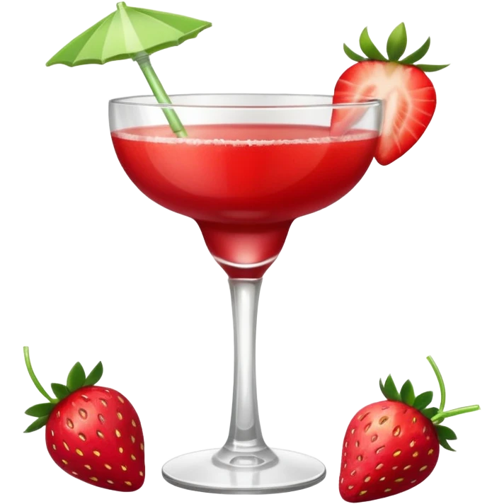 A Vibrant Red Cocktail In Margarita Glass Garnished With Fresh Strawberries Against emoji