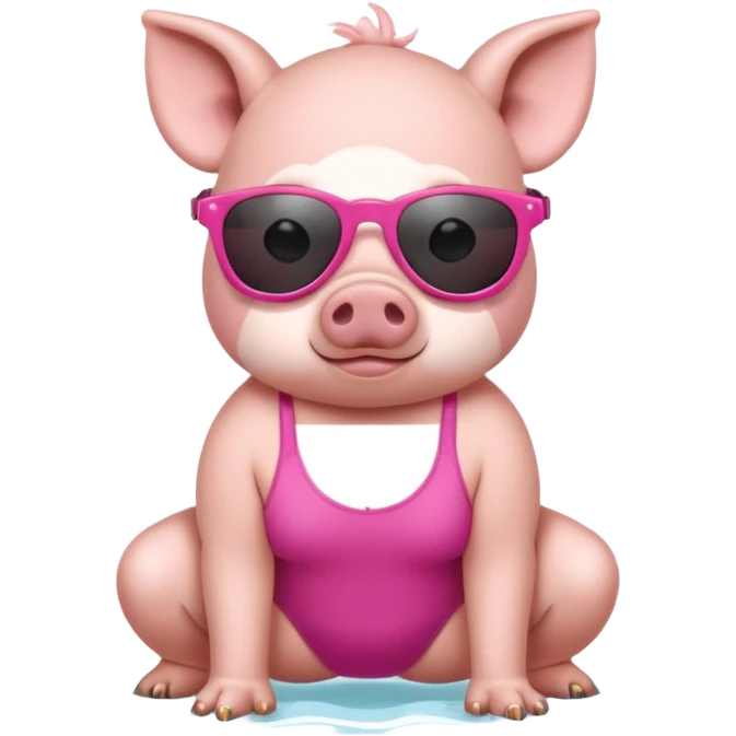 cute pig wearing cool sunglasses and bathing suit on all fours emoji