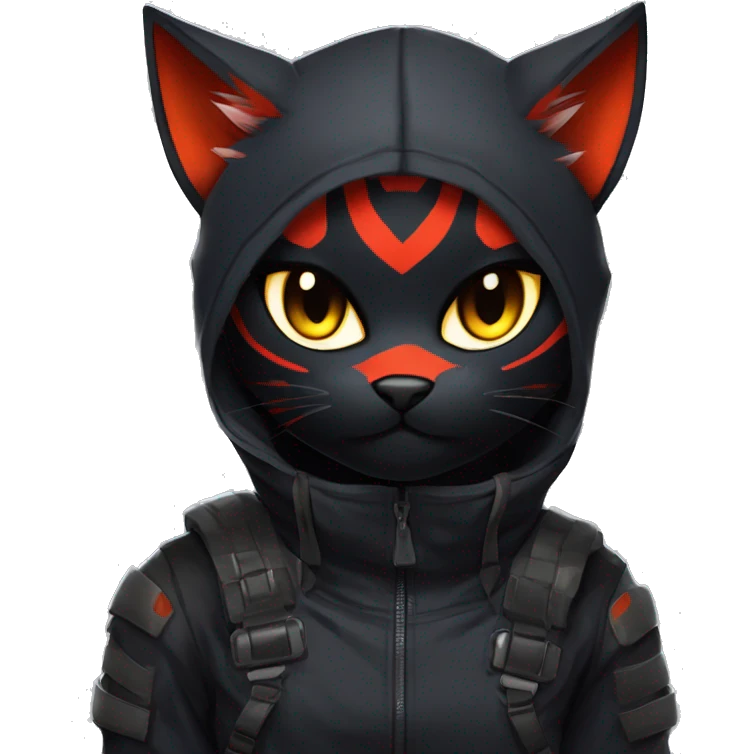 Edgy Shy Anthro Ninja boyish cool pretty dark black Litten-Pokémon-cat-fursona-animal techwear emoji