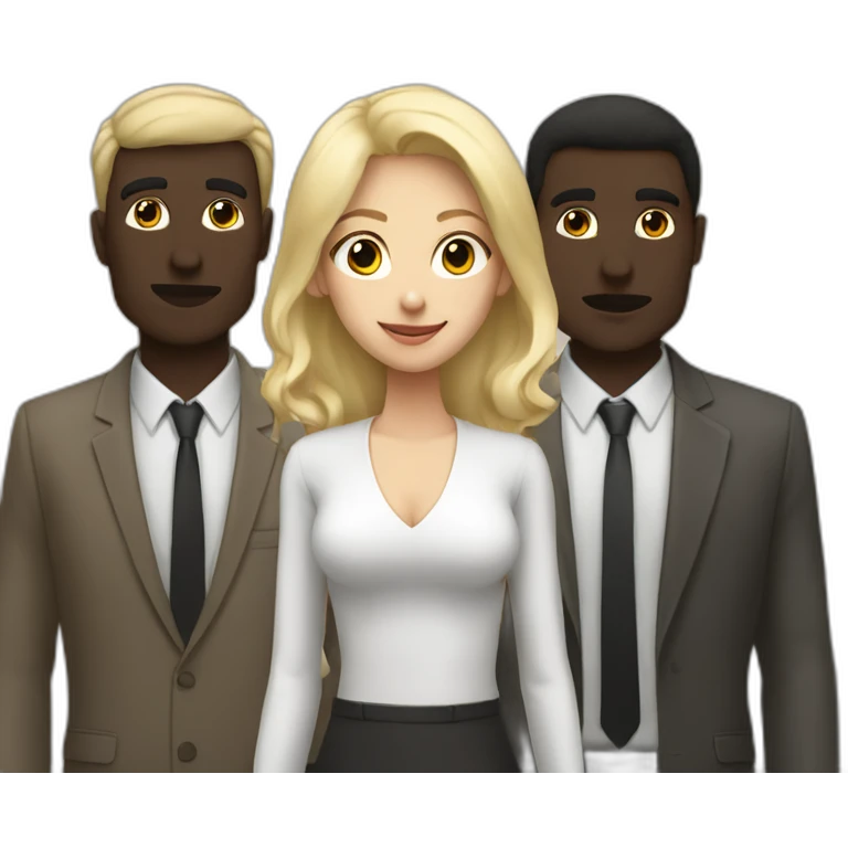 six dark-skinned men stand behind a pale blonde woman emoji