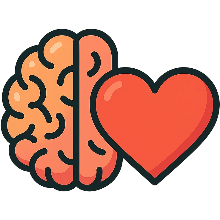 brain and heart together icon, clear outlines, strong shadows and highlights, psychosomatics and psychology theme, fun and not too complex emoji