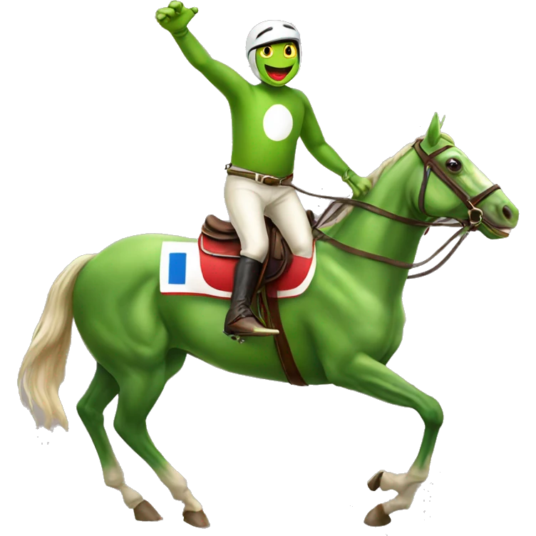 A t-posing frog riding a race horse emoji