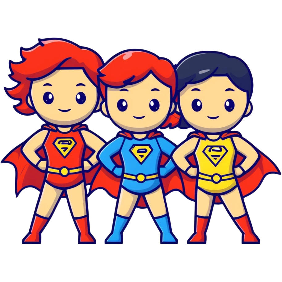 three superhero girls team posing together emoji