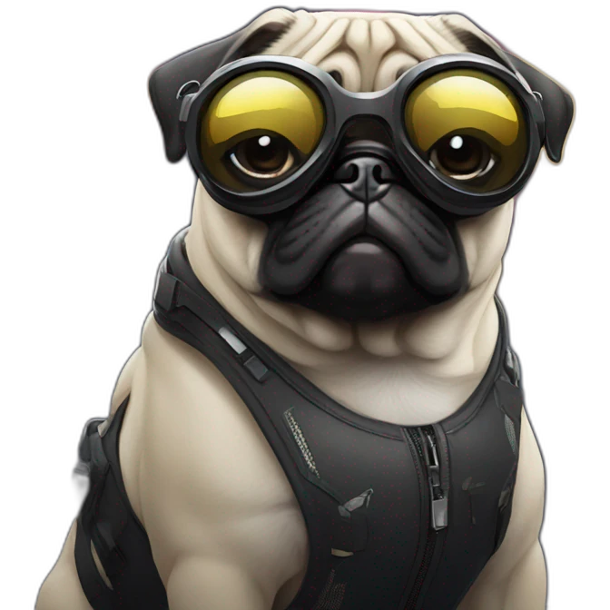 pug with black sunglasses and wearing a cyberpunk suit emoji