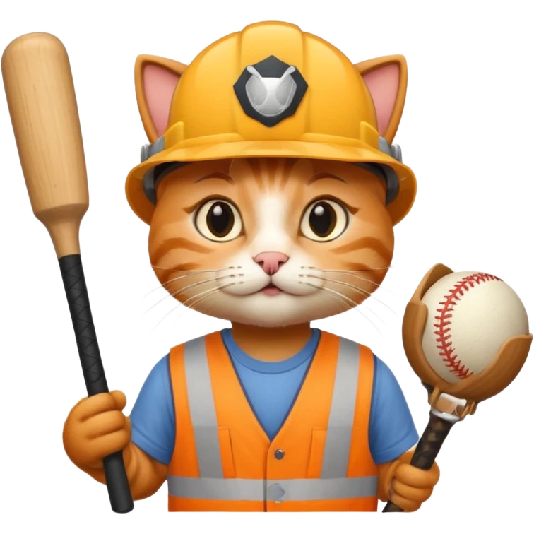 Cat Construction Worker with baseball baty emoji