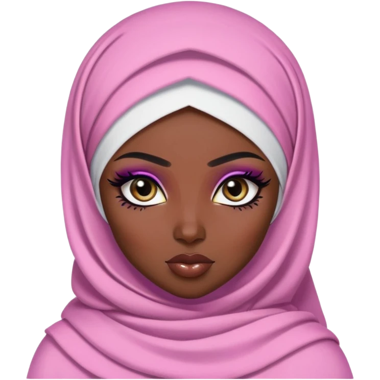 pretty bratz baddie, dark black skin, hijabi, pretty eyeliner makeup emoji