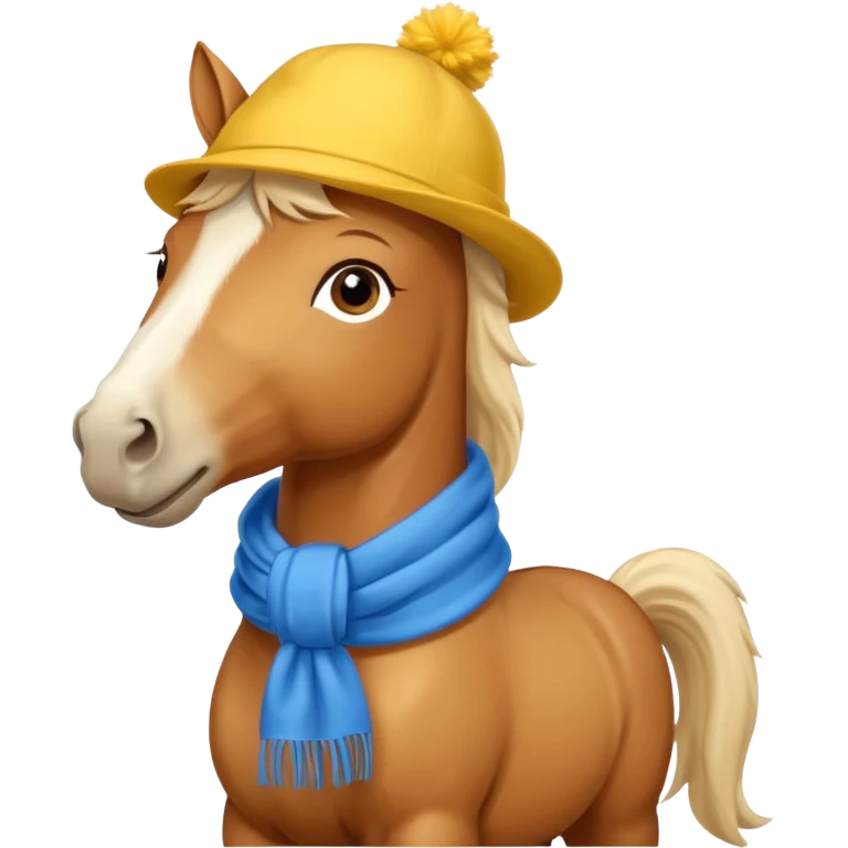 a fabulous funny winter horse in a yellow hat with a blue scarf emoji