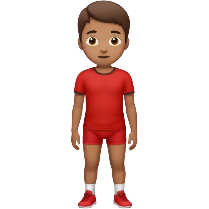 A kid wearing a poopy underwear with a red t-shirt emoji