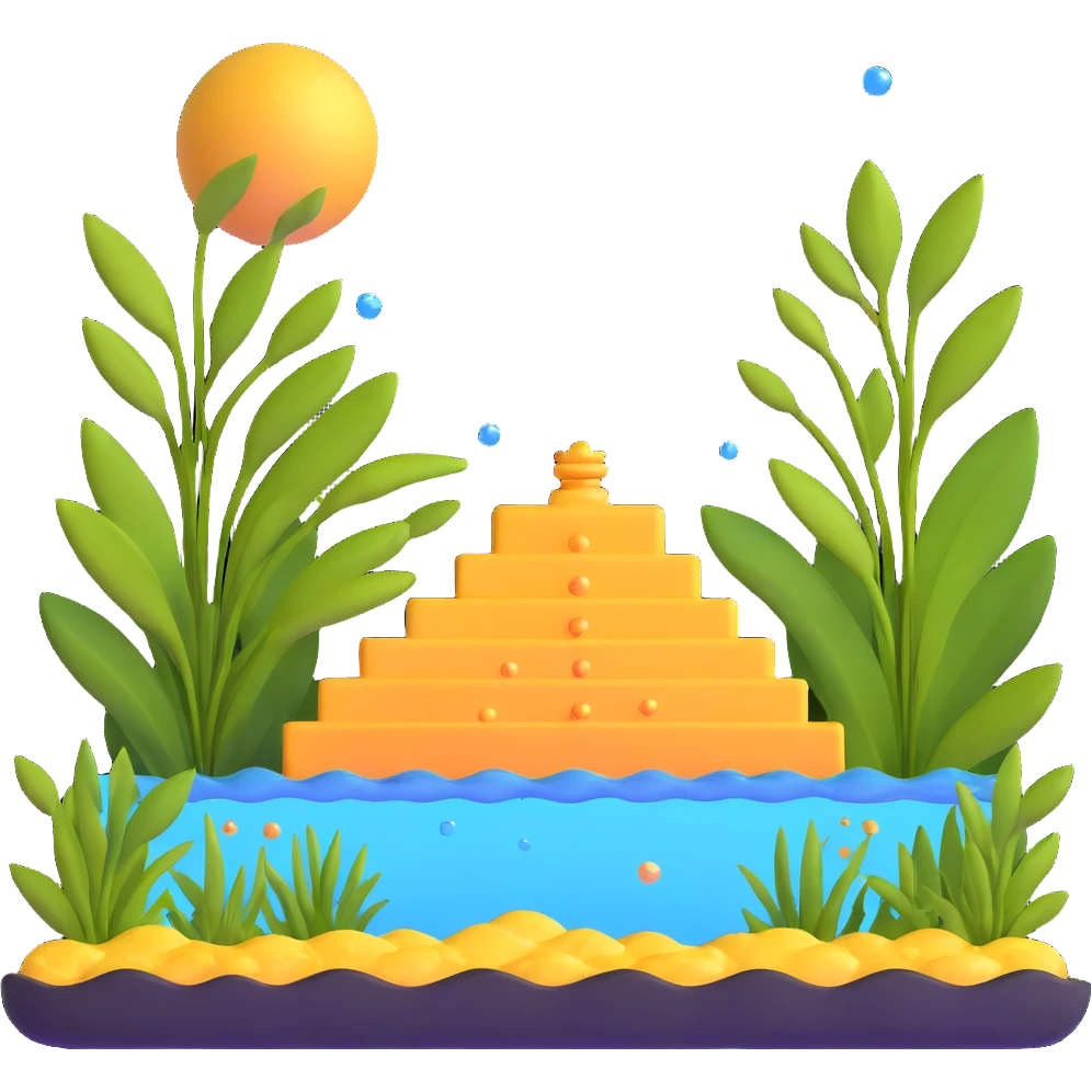Anunnaki golden underwater base with aquatic plants and bubbles emoji