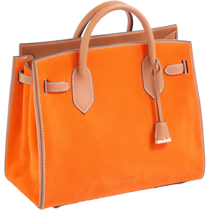 single dice, 3D, brown camel suede texture, Hermès orange pips, luxury style, no text emoji