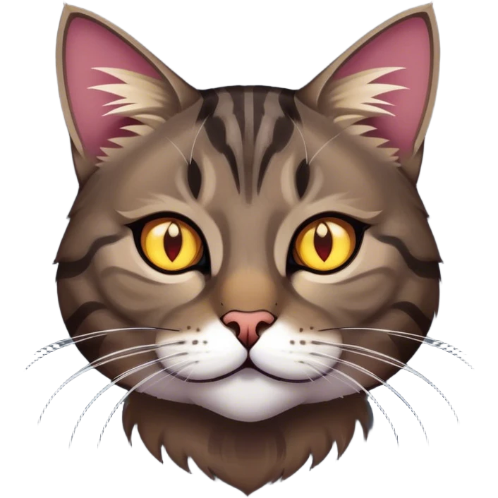 A dark tabby cat with amber eyes and sharp claws emoji