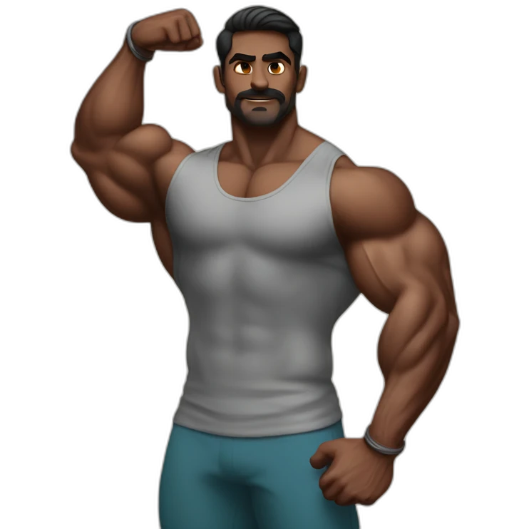 dark skinned Indian bodybuilder giving front double bicep pose emoji