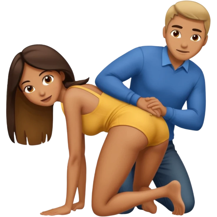 A women being bent over behind a man emoji