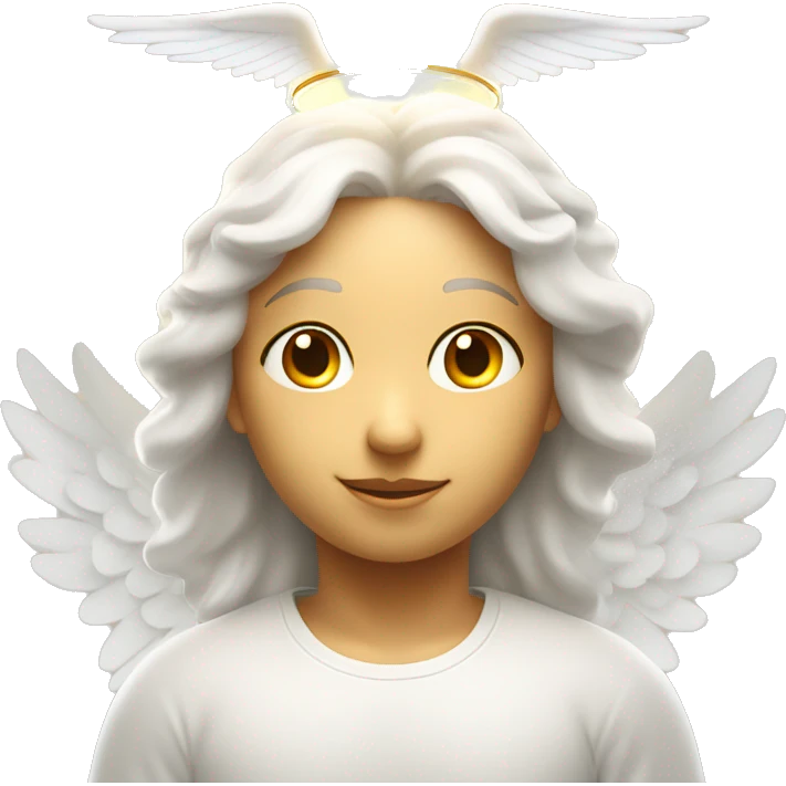Angel face with two white wings and a beam of light with a halo emoji