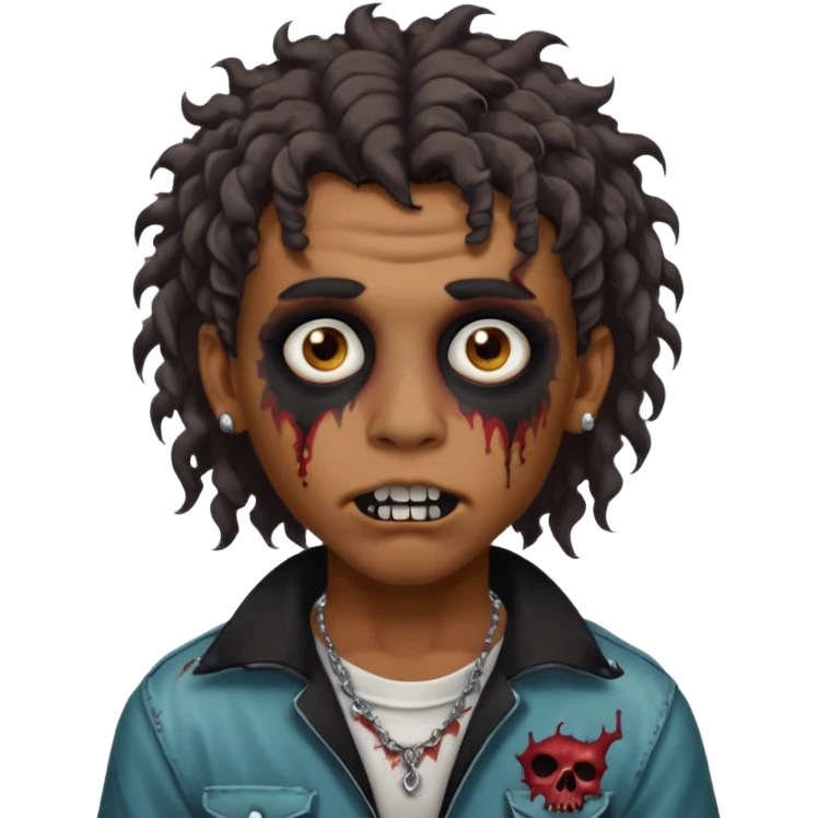 ⁹sou um garoto pardo, tenho cabelo cacheado tipo mullet e um piercing dos dois lados da boca. quero ser um zombi emoji