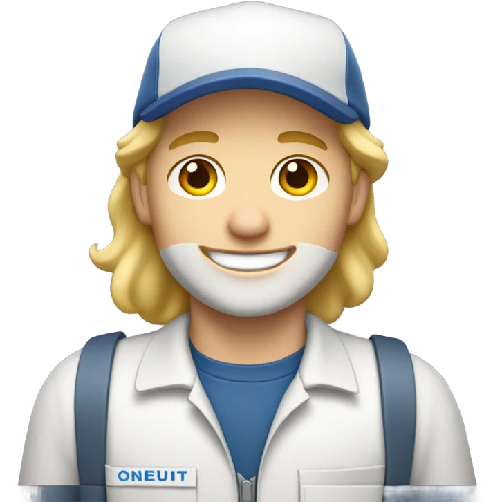 white male mail carrier with blond hair and with a package wearing a white cap emoji