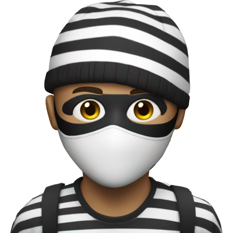 burglar guy with black and white striped clothes with a black mask and a bag of money behind him and a black beanie emoji