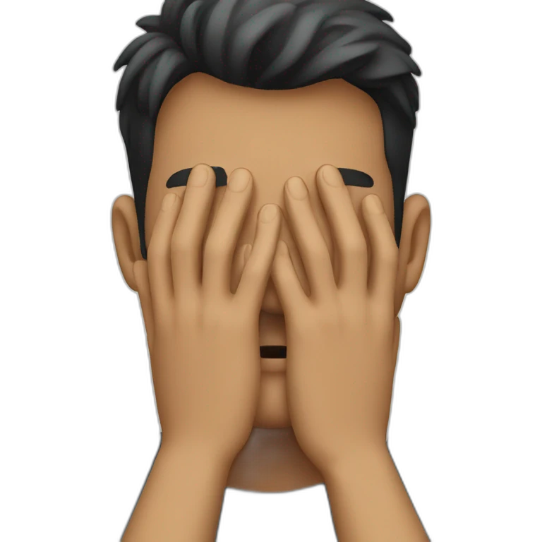 man hiding his face using hands, shy emoji