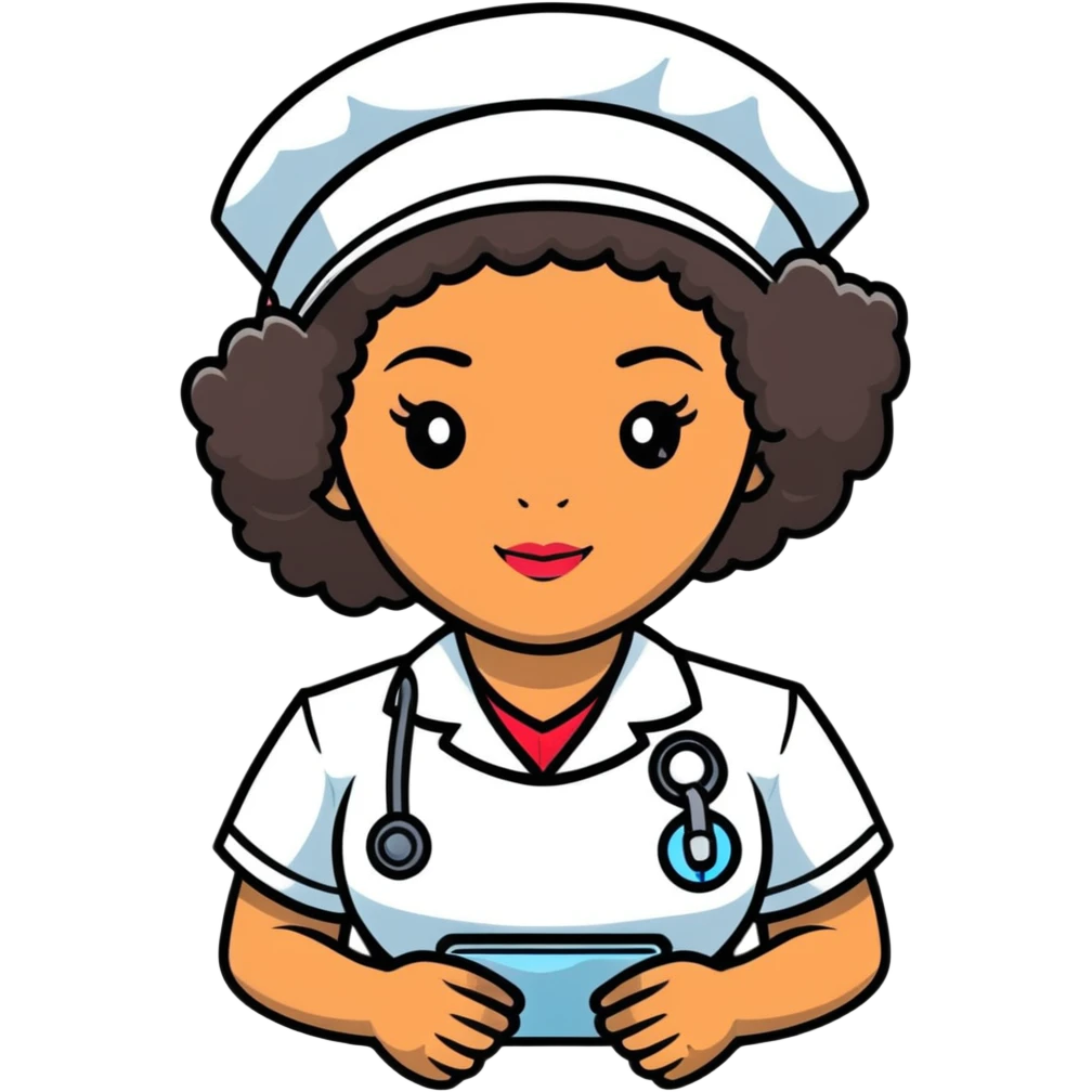 afro latina nurse with warm expression, nurse cap, curly hair emoji