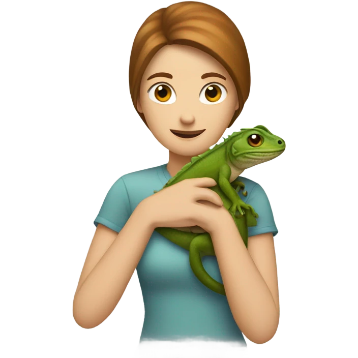 White female with brown mullet hugging a lizard emoji