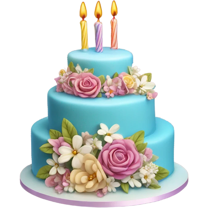 Realistic tiered girly colorful birthday cake with flowers and pearls emoji