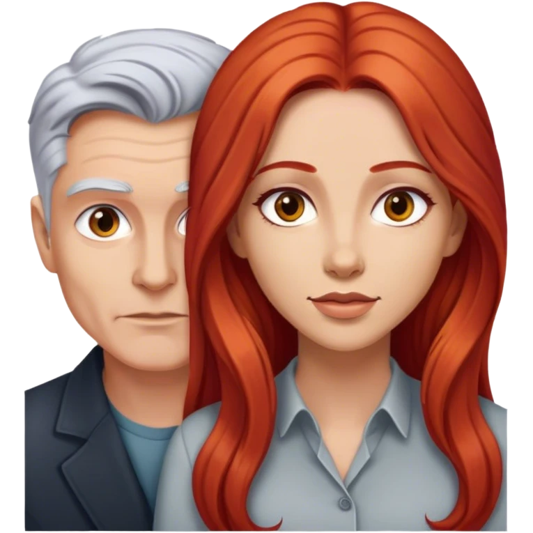 Long red hair woman and young gray hair man couple emoji