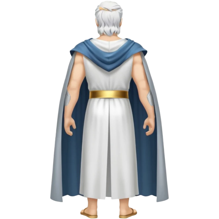 fullbody silverhair shirtless god ZEUS, white cape, standing still backview emoji