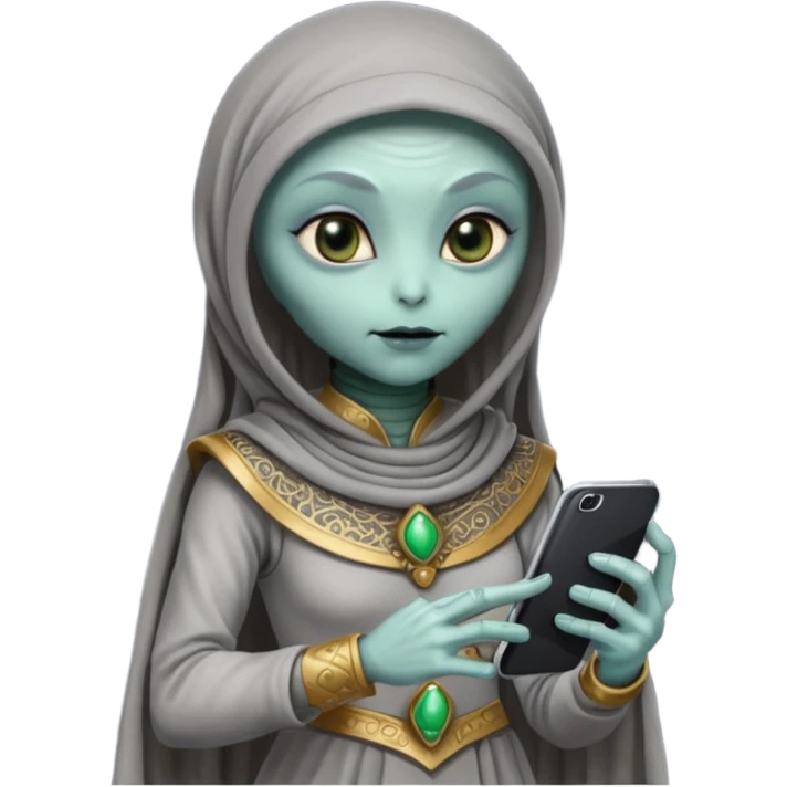 alien with persion crawl custome dress and smartphone emoji