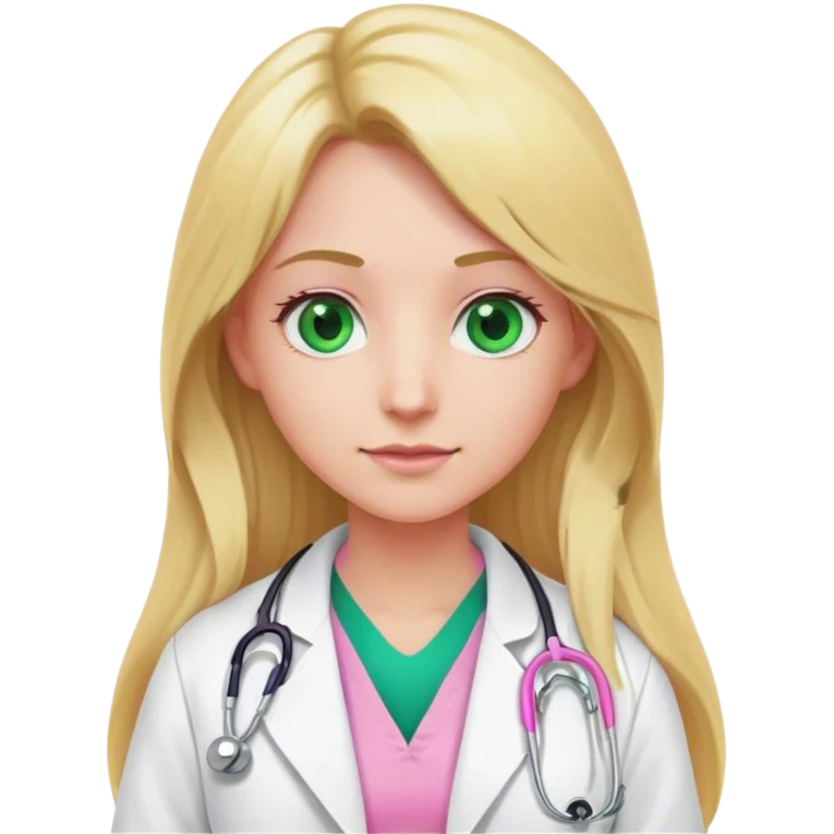 Long blonde hair doctor in pink undershirt white coat over pink stethoscope and green eye emoji