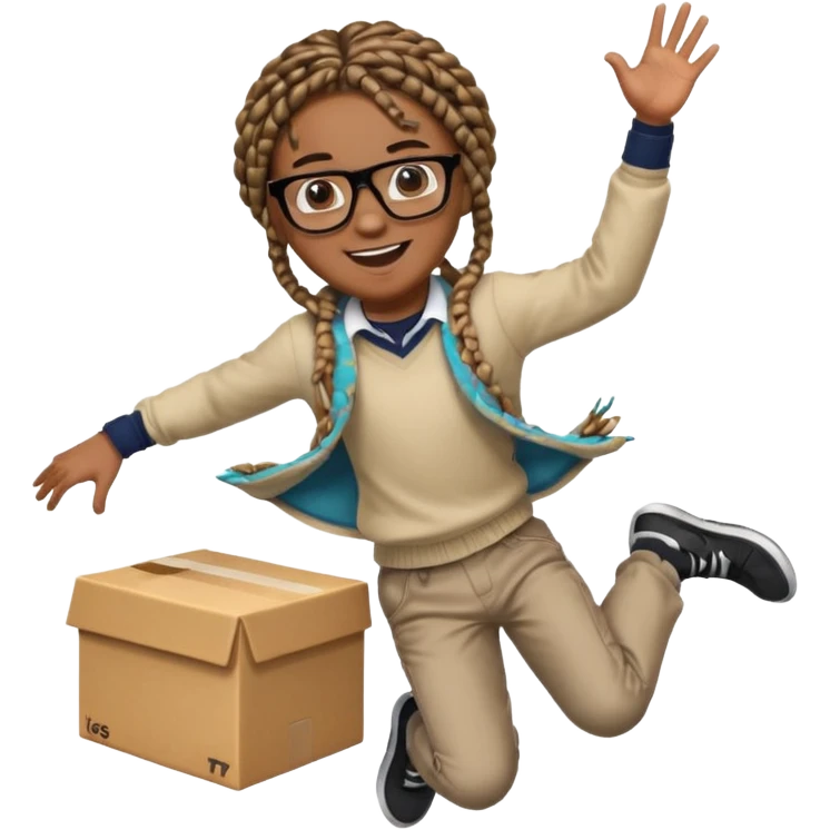 black boy with glasses and box braids jumping emoji