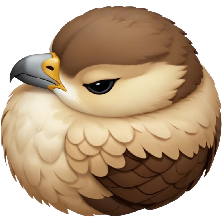 Meme-Worthy Cute Sleeping Falcon Portrait Emoji, Head resting peacefully with a contented smile, showcasing a streamlined, powerful form with eyes gently closed in serene slumber and a subtly curved beak, Simplified yet adorably endearing features, highly detailed, glowing with a soft, drowsy light, high shine, relaxed and utterly lovable, stylized with an air of playful laziness, soft glowing outline, capturing the essence of a sleeping falcon that feels destined to become the next viral icon of adorable rest! emoji