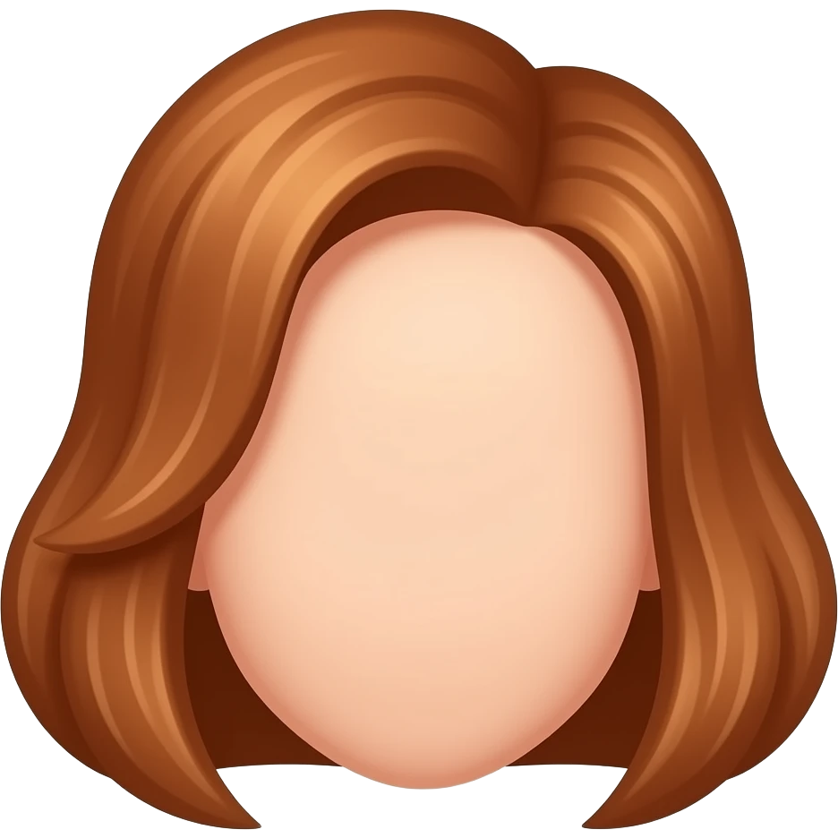 simple flat emoji of orange-brown hair in a voluminous shoulder-length flipped bob, side-swept curved bangs, soft rounded shape, solid color, no face, no shading, clean vector emoji