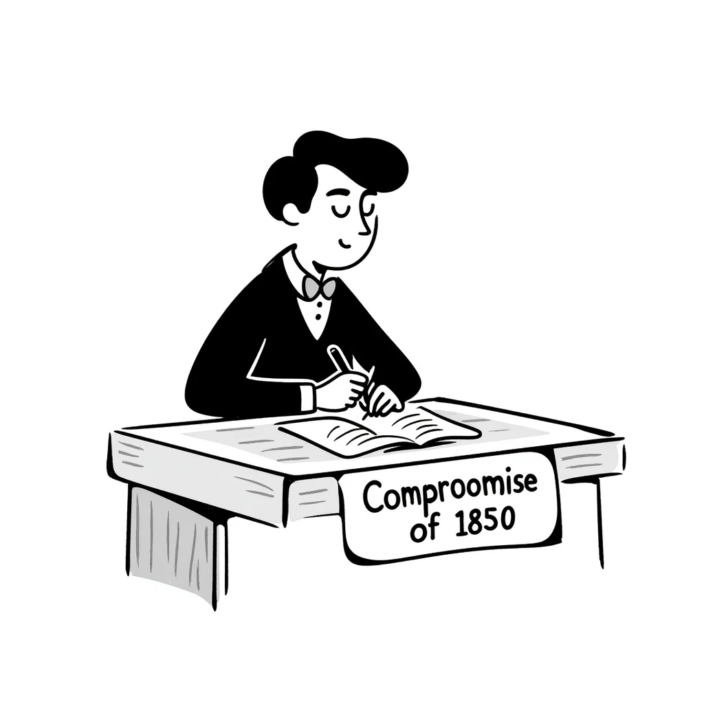 Henry Clay writing at a desk, labeled 'Compromise of 1850' emoji