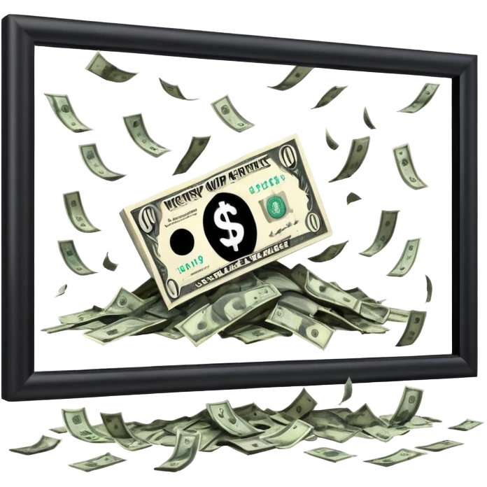 a billboard advertisement money falling down in front of it emoji