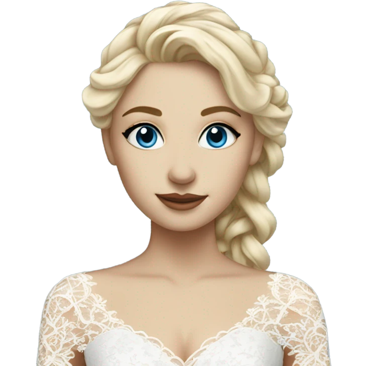 Beautiful blond girl with blue eyes and long lace wedding dress emoji