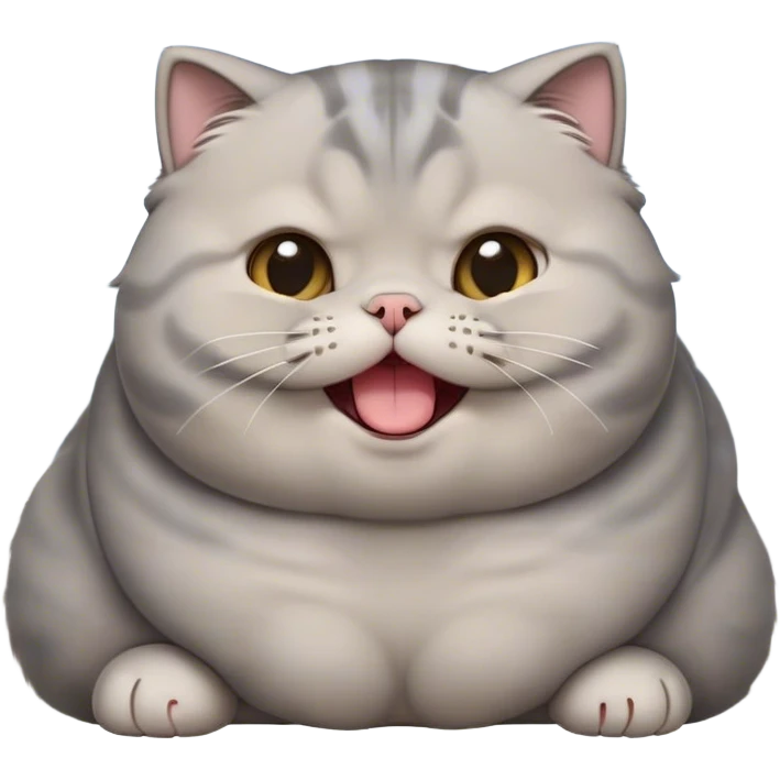 Cinematic Cute Chubby Grey Scottish Fold Cat Portrait Emoji, Adorable folded ears framing its round face, head tilted playfully and yawning, round and plump body with sleek soft grey fur and subtle blue undertones, Simplified yet adorable features, highly detailed, glowing with a warm, friendly glow, high shine, curious yet calm, stylized with a touch of whimsy, bright and endearing, soft glowing outline, capturing the essence of a mischievous yet loving and lazy kitty with those signature folded ears, so cute it feels like it could stretch out of the screen and cuddle! emoji