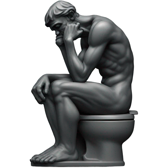 rodin sculpture the thinker but he's sitting on a toilet which is the same dark gray color as the man, and his head is resting forward on the top of his right hand emoji