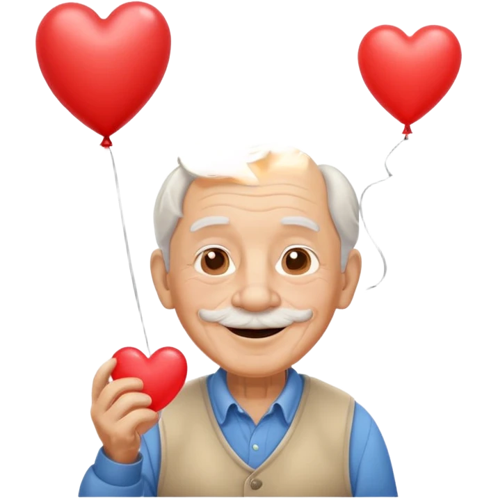 Grandpa floating with heart balloon emoji