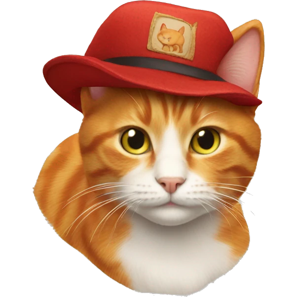 Ginger cat with red hat emoji