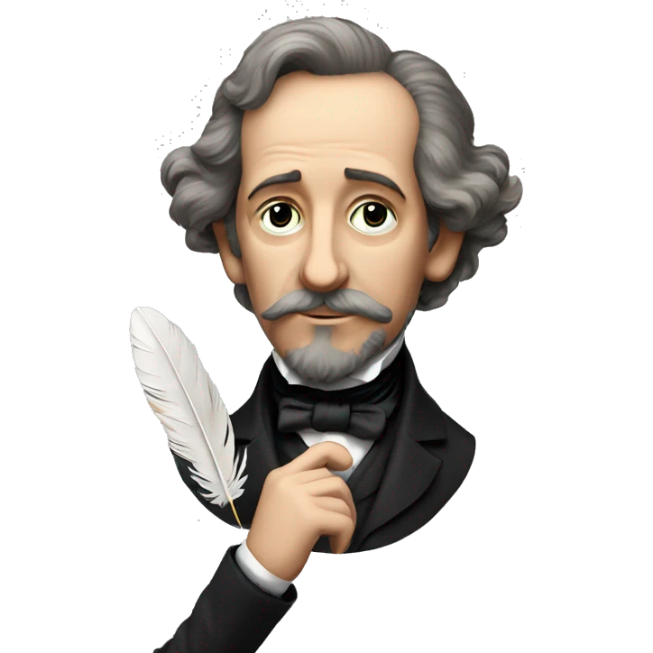 Charles Dickens holds a feather in his hand emoji