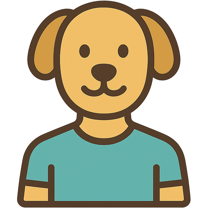 a dog with a half-human body, colorful cartoon style icon emoji