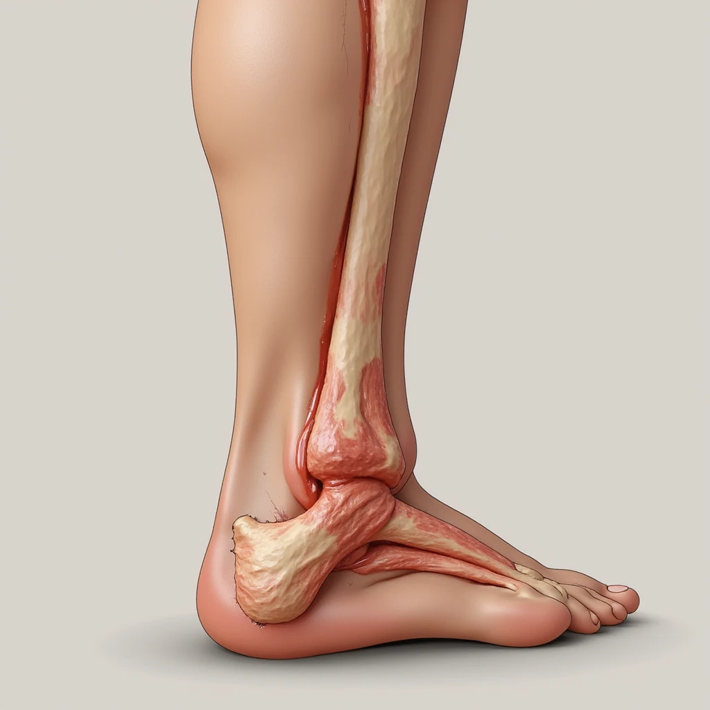 hyperrealistic illustration on white background of a leg with overload: foot rotated inward, swollen and reddened ankle, 4K details, variant 5 emoji