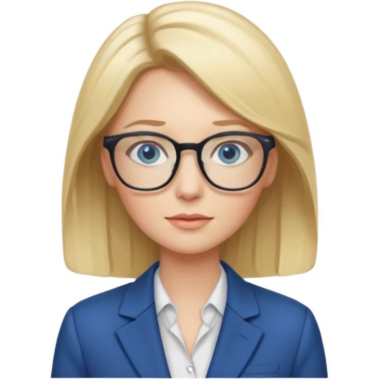 a woman, blonde highlights in hair, glasses and blue eyes. teacher emoji