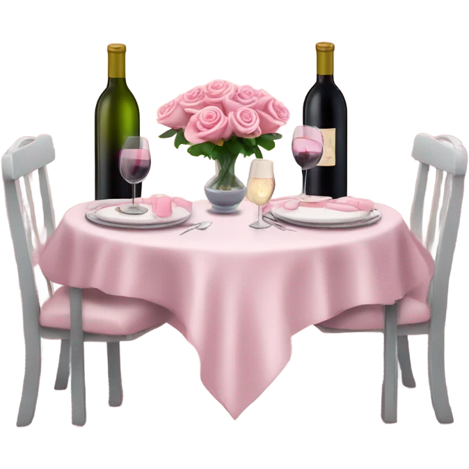 Hyper Realistic Romantic candlelit date,  pink roses with bottle of wine  emoji