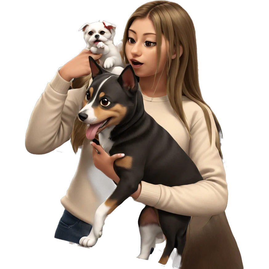 girl holding dog by door emoji