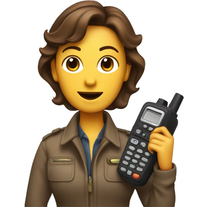 a lady with brown hair using a walkie talkie emoji